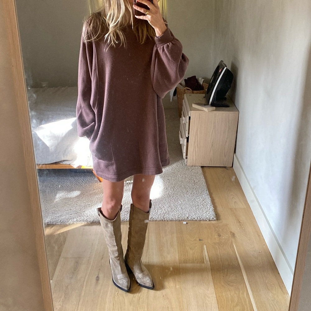 Free people sweatshirt tunic amethyst eggplant pockets
